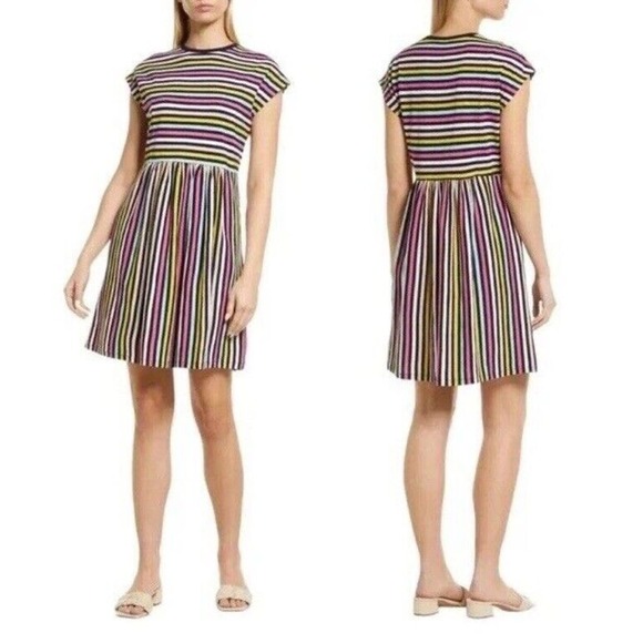Boden Women’s Cotton Jersey T-shirt Dress Size US 4R Rainbow Stripe Pockets Aa17 - Picture 4 of 9